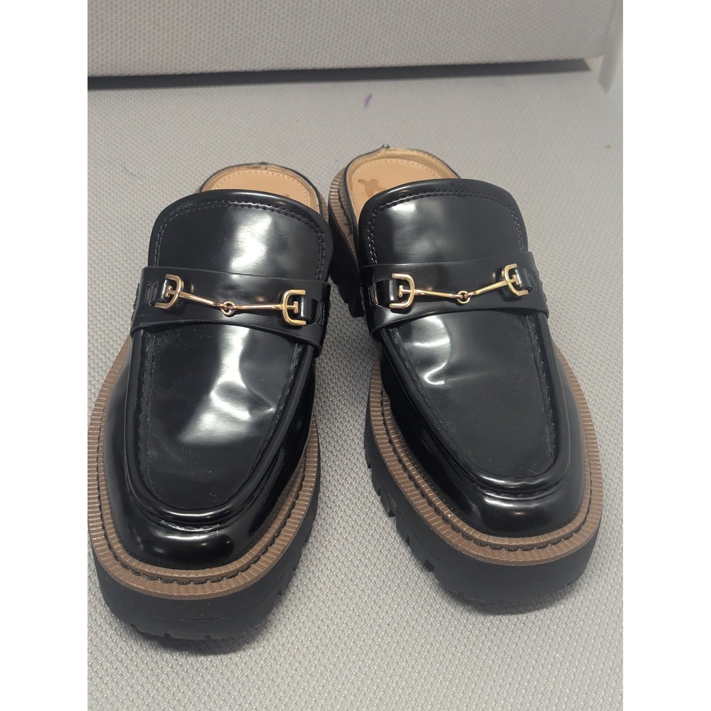 Sam Edelman Black Patent Leather Slip On Loafer Clogs Platform Mules 7.5